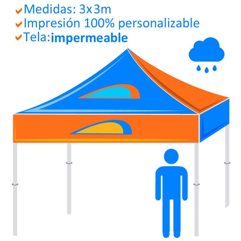 Carpa Personalizada Plegable  3x3m -Tela impermeable-